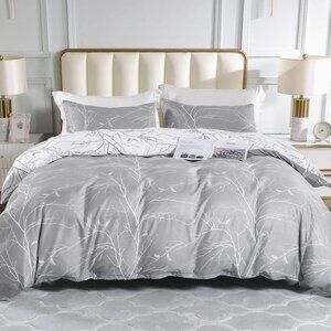 Duvet Cover, Reversible Bedding Duvet Cover Set King Size 3pc Soft 100% - Gray B